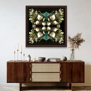 Nz Native Mandala Collection Small Sqaure Prints: White Magnolia Crown 5 - Lightbox