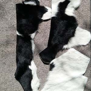 Leather Hide: 4 x Cowhide Leather Pieces - Black & White