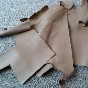 3 x Light brown/ Beige Leather Pieces - 2mm