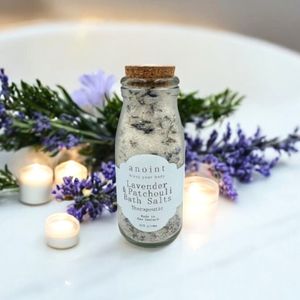 Products: Lavender and Patchouli Bath Salts Bottle