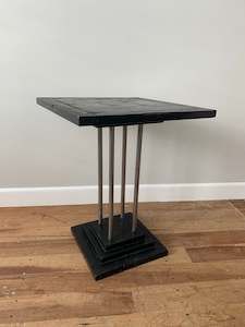 Furniture: Art Deco Wood and Chrome coffee table