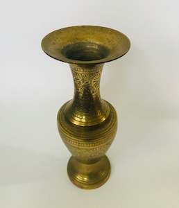 Medium Brass Vase with Flowers and Brick Pattern