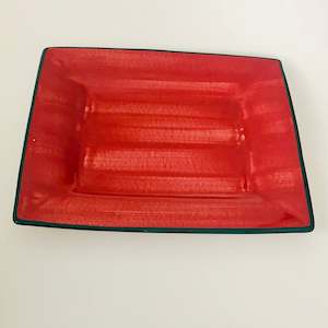 New Zealand Pottery: Temuka Square Red and Green Platter