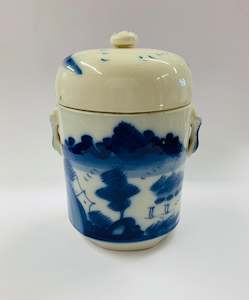 Oriental Antiques: Antique blue and white pottery lidded pot