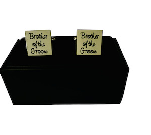 Costume Jewellery: Cuff Links “Brother of the Groom”on White Background”