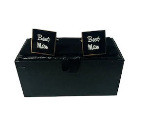 Costume Jewellery: Cuff Links “Best Man” on Black Background”