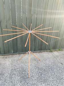 Decorative Wooden Ware: Rare New Zealand made fold out umbrella clothes drying rack