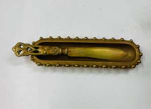 Brassware: Solid brass Art Nouveau letter opener and tray