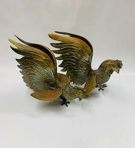Brassware: Pair of brass roosters