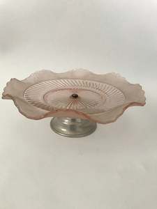 Cake Stands: Pink Depression Glass Fluted Cake Stand