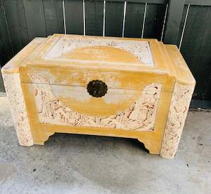 Furniture: Whitewash wooden large camphor box