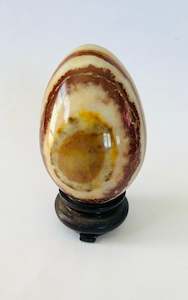 Oriental Antiques: Brown Ringed Agate Egg with White Green Yellow Rings