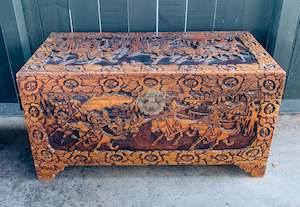Furniture: Antique oriental carved camphor wood box
