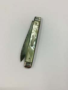 Brass And Metalware: Sterling silver and mother of Pearl pocket knife Hawera