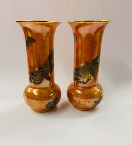Rare pair of Carlton Ware butterfly lustre vases