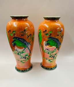 Pair of large Carlton Ware lustre Parrot vases