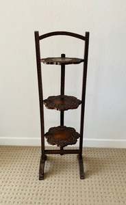 Furniture: Victorian carved wooden high tea stand