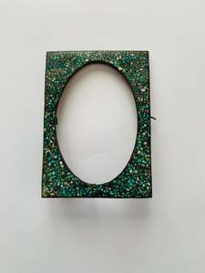 Clocks Mirrors And Frames: Antique Brass and Turquoise mosaic frame circa 1900