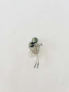 Silver Coloured Brooch with Gun Metal Grey Flowers