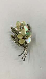 Mother of Pearl and Diamante costume brooch