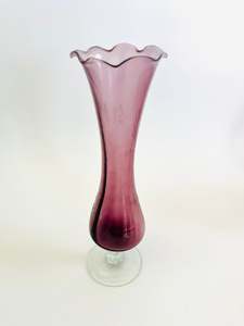 Art Glass Purple Vase with Clear Twisted Base