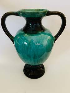 Tall double handle blue mountain pottery vase