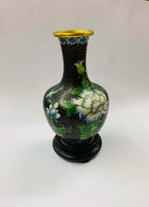 Oriental Antiques: Antique Cloisonné vase on a wooden stand