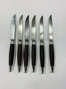 Set 6 retro teak handled steak knives
