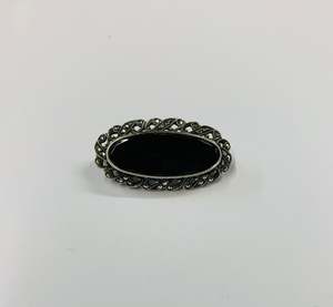 Silver Jewellery: Onyx and Marcasite silver brooch