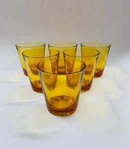 Glass Sets: Set of 6 Italian Amber glass Midcentury whisky tumblers