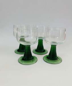 Set of 4 Lime Green Stemmed German Wine Glasses