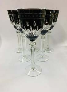 Glass Sets: Set of 6 large Bohemian Crystal purple wine glasses