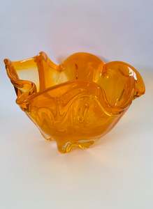 Crystal And Glass Compotes And Bowls: Large impressive orange midcentury Art glass bowl