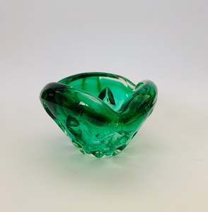 Crystal And Glass Compotes And Bowls: Heavy green Art glass Midcentury bowl