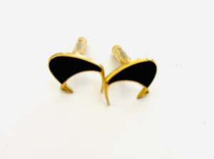 Vintage Set of Cufflinks with Kiwi in Black Enamel