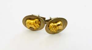 Costume Jewellery: Vintage Set of Cufflinks Oval base with Gold Ram