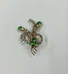 Vintage Diamante and green crystal brooch