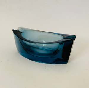Alcohol And Tobacco: Midcentury blue heavy Art glass ashtray