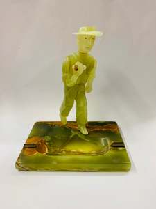 Alcohol And Tobacco: Antique heavy alabaster stone ashtray