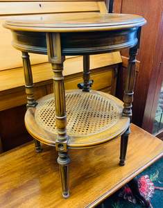 Antique round marquetry wooden side table