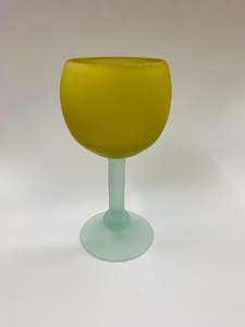 Large hand blown frosted Art glass wine goblet