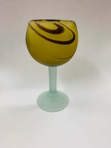 Large hand blown frosted Art glass wine goblet