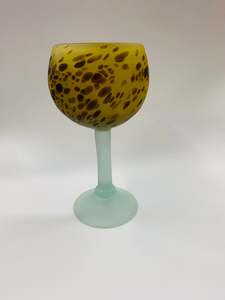 Large hand blown frosted Art glass wine goblet