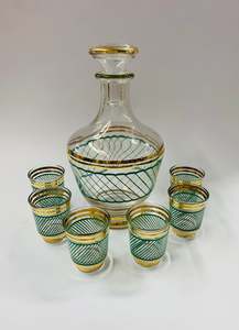 Glass And Crystal: Retro Midcentury decanter and 6 shot glasses
