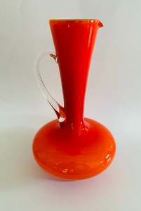 Large orange art glass jug