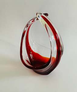 Art glass red and clear Midcentury basket