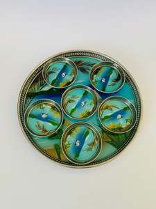 Brass And Metalware: Retro silver plated tropical scene serving tray and coaster set
