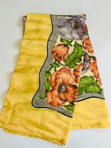 Home Decor: Silky Scarf with yellow edges and purple and red flowers