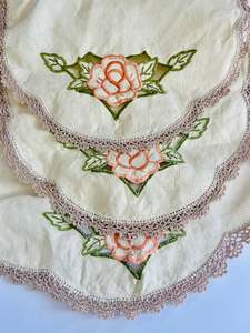 Home Decor: Set of Three Oval Tray Covers with Pink Flowers