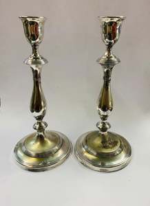 Candles: Antique Silver plated tall column candlesticks
